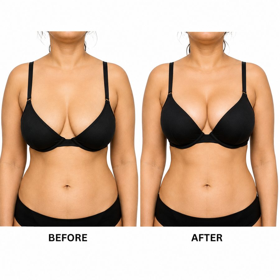 Non-surgical breast lift before and after at MS Skin & Hair Clinic Delhi