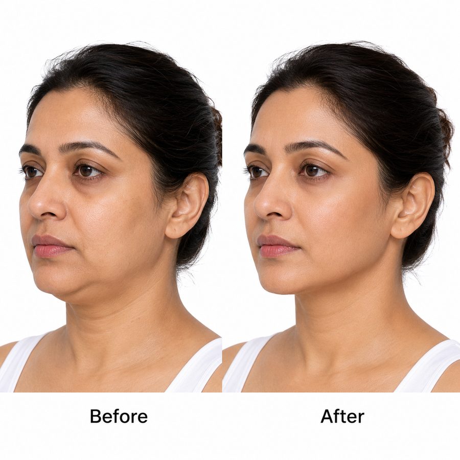 Non-surgical face upliftment before and after for women at MS Skin & Hair Clinic Delhi