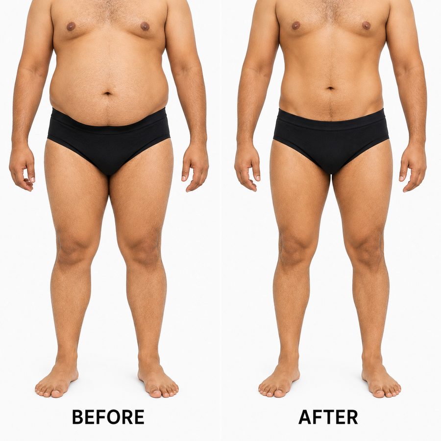 Weight loss before and after — men's abdomen