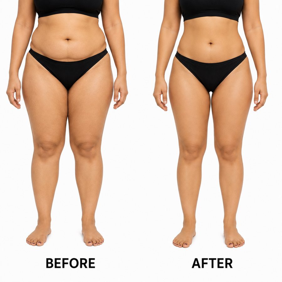 Weight loss before and after — women's abdomen