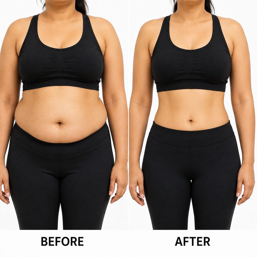 Weight loss before and after — waist and tummy