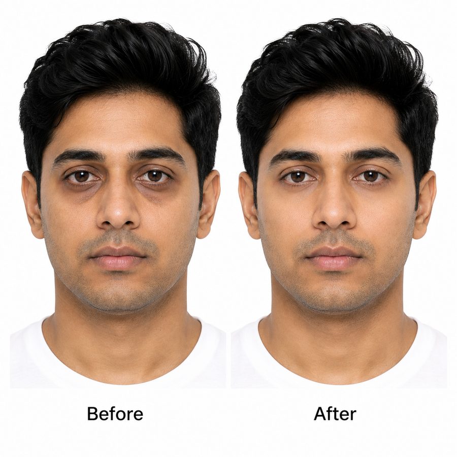 Under eye smoothing before and after for men at MS Skin & Hair Clinic Delhi