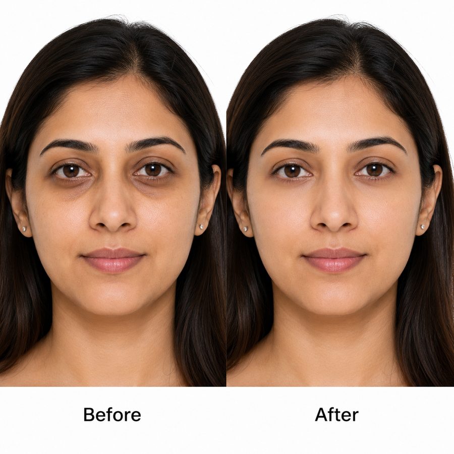 Under eye smoothing before and after for women at MS Skin & Hair Clinic Delhi